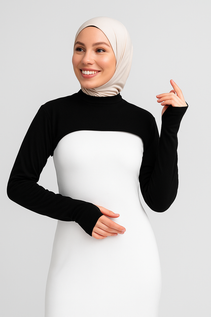 Dik Yaka Parmaklı Boyunluklu Kolluk - Siyah