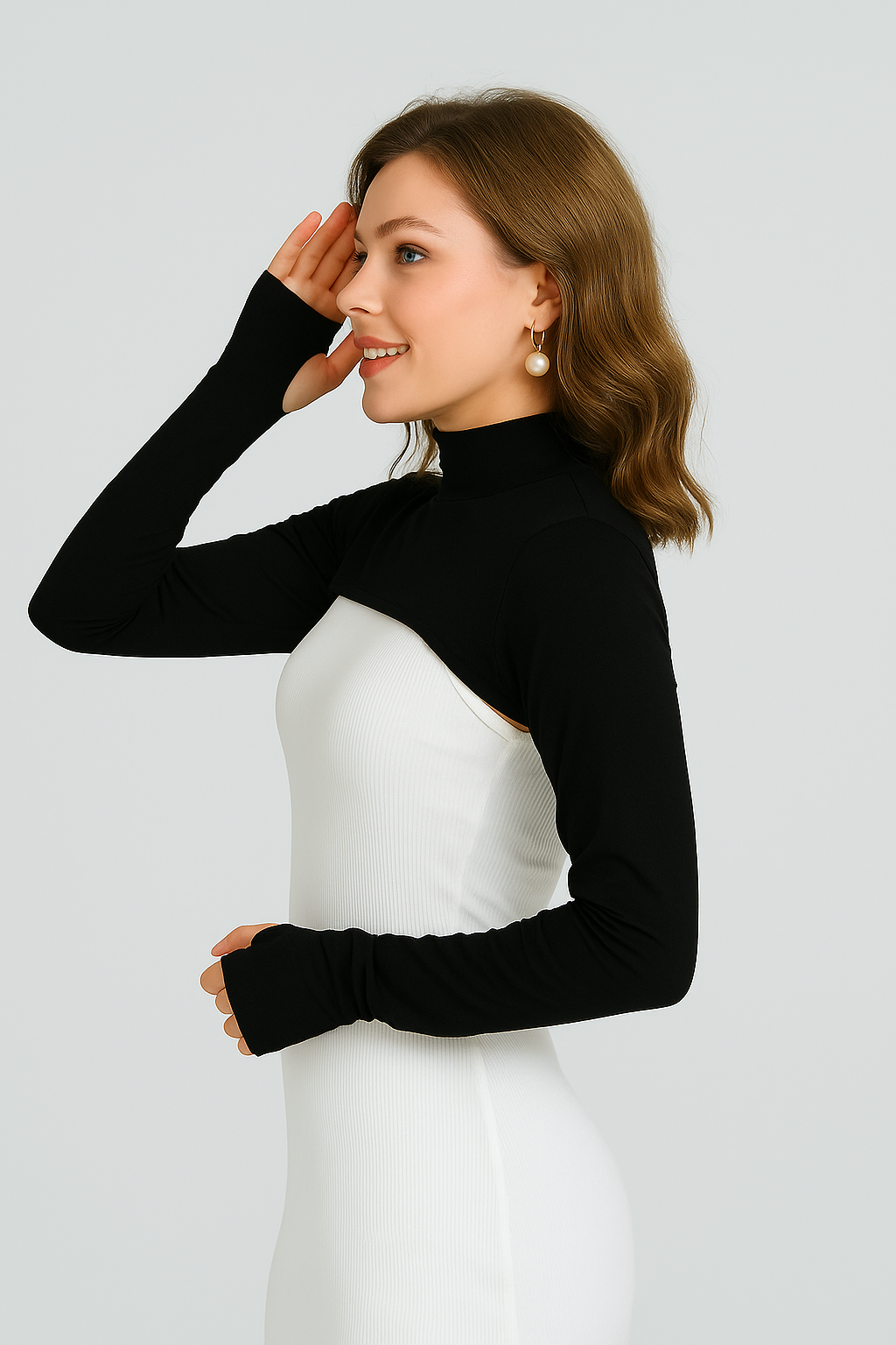 Dik Yaka Parmaklı Boyunluklu Kolluk - Siyah