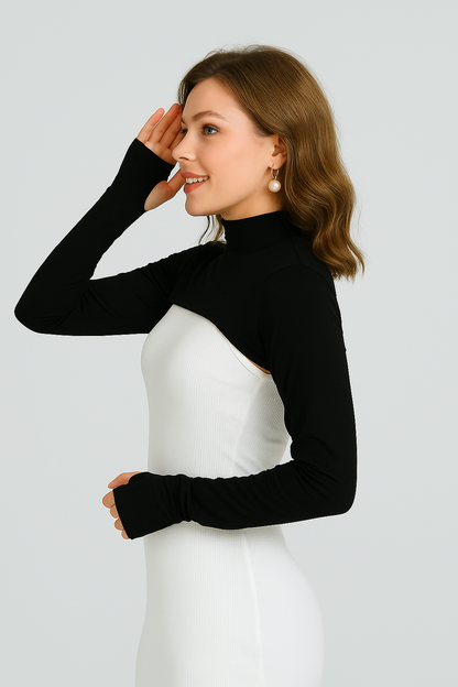 Dik Yaka Parmaklı Boyunluklu Kolluk - Siyah