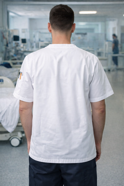 Single Top 4 Pocket Men's Scrubs Jersey - White
