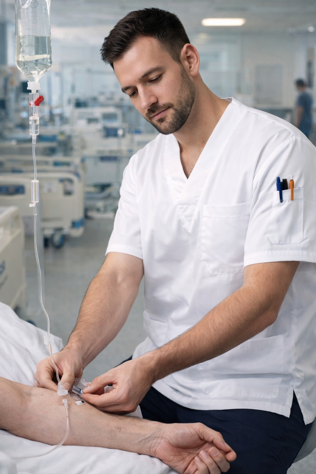 Single Top 4 Pocket Men's Scrubs Jersey - White