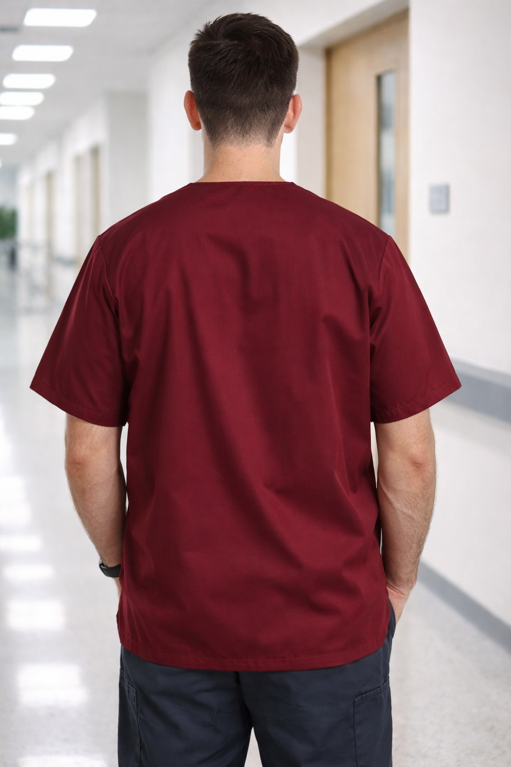 Men's Scrubs Jersey with 4 Pockets - Burgundy