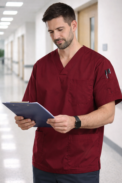 Men's Scrubs Jersey with 4 Pockets - Burgundy