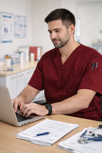 Men's Scrubs Jersey with 4 Pockets - Burgundy