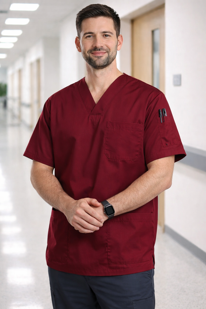 Men's Scrubs Jersey with 4 Pockets - Burgundy