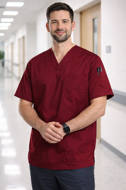 Men's Scrubs Jersey with 4 Pockets - Burgundy