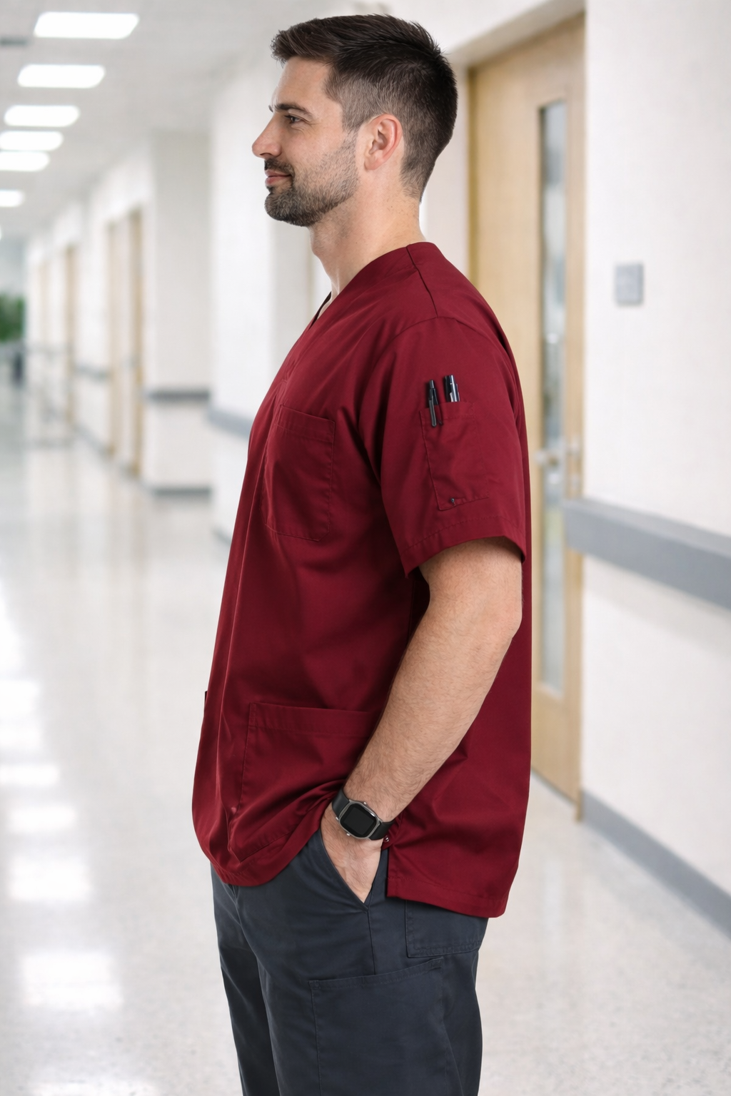 Men's Scrubs Jersey with 4 Pockets - Burgundy