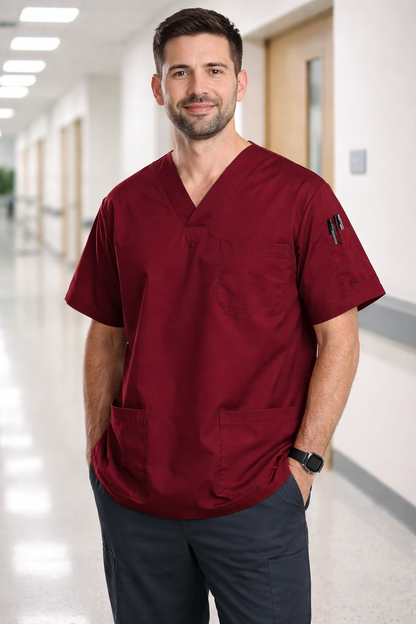 Men's Scrubs Jersey with 4 Pockets - Burgundy