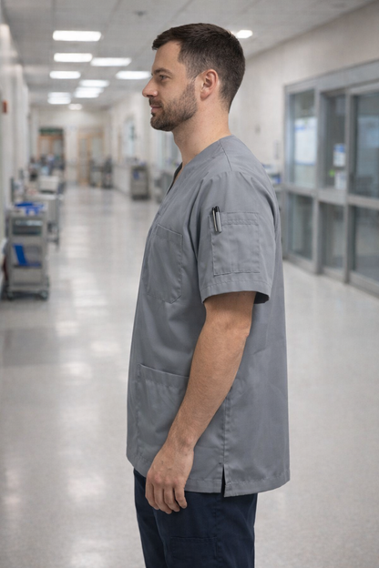 Single Top 4 Pocket Men's Scrubs Jersey - Grey