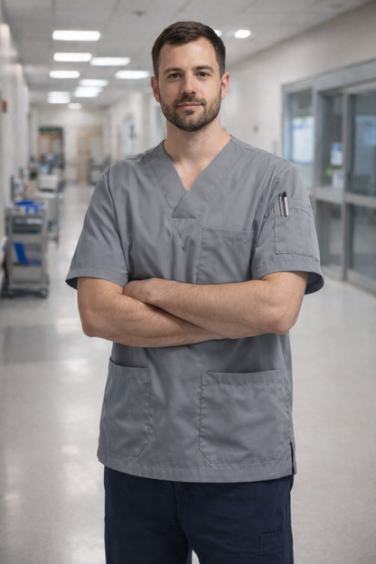 Single Top 4 Pocket Men's Scrubs Jersey - Grey