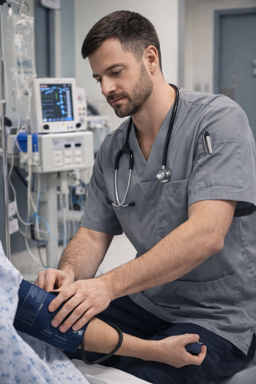 Single Top 4 Pocket Men's Scrubs Jersey - Grey