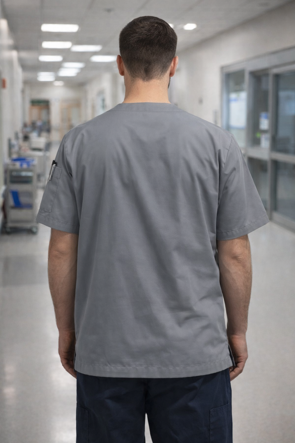 Single Top 4 Pocket Men's Scrubs Jersey - Grey