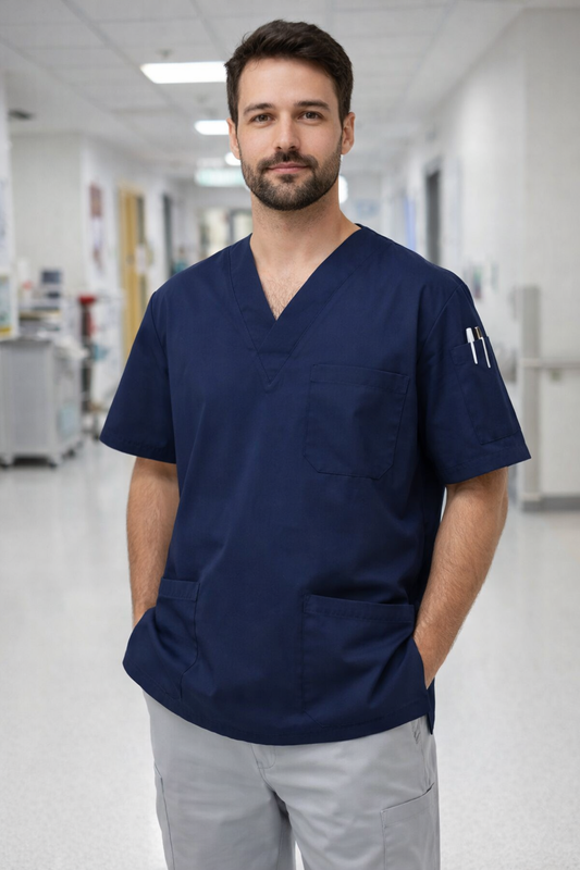 Men's Scrubs Jersey with 4 Pockets - Navy Blue