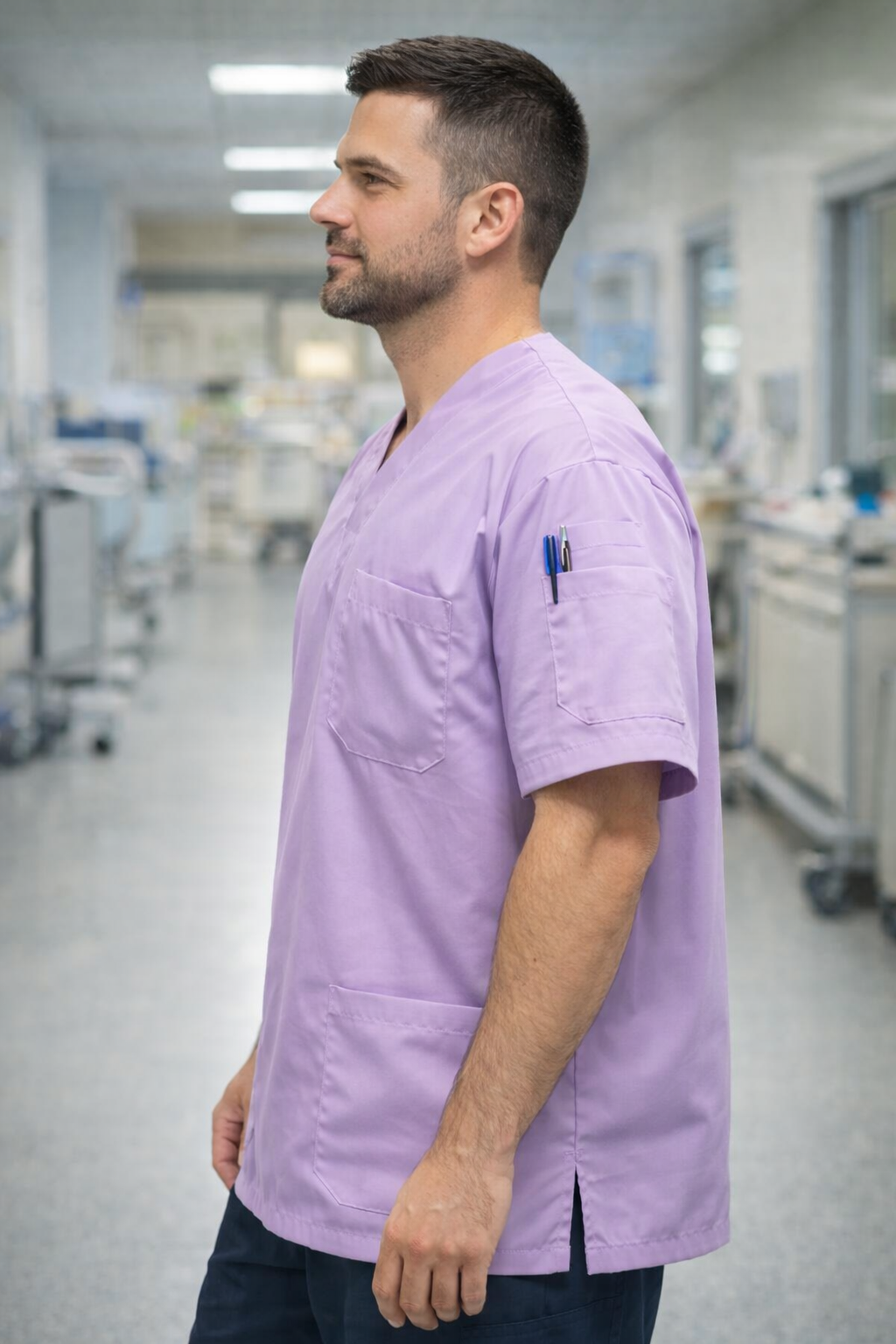Tek Üst 4 Cepli Erkek Scrubs Forma - Lila