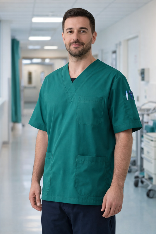 Single Top 4 Pocket Men's Scrubs Jersey - Petrol