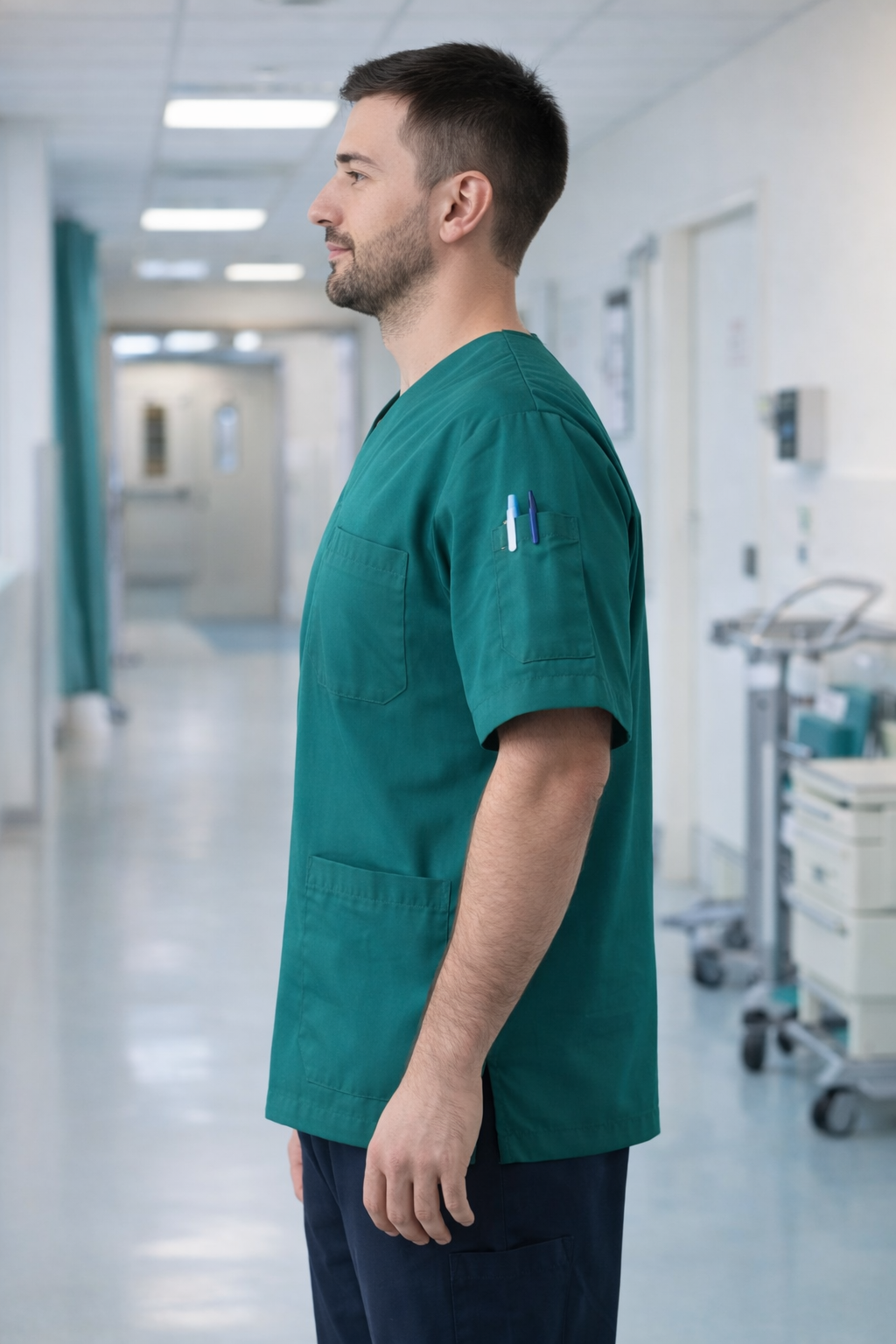 Single Top 4 Pocket Men's Scrubs Jersey - Petrol