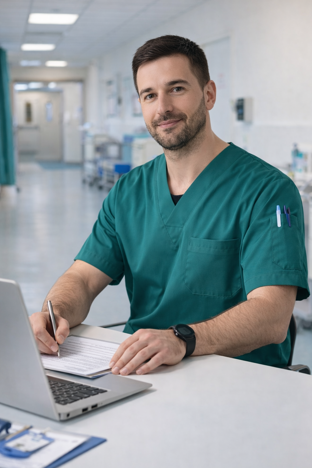 Single Top 4 Pocket Men's Scrubs Jersey - Petrol