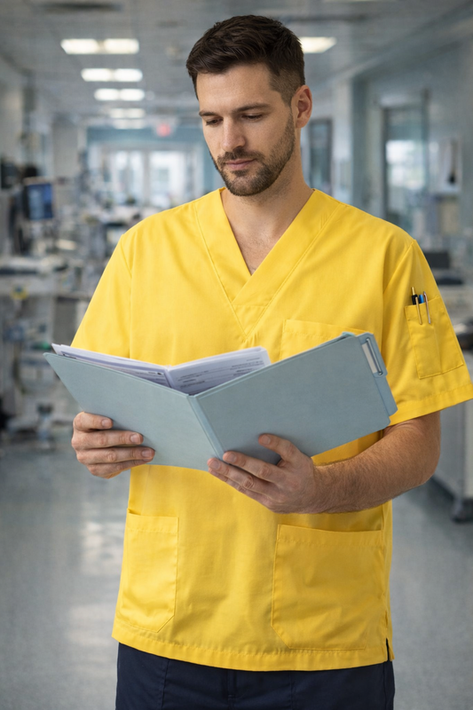 Single Top 4 Pocket Men's Scrubs Jersey - Lemon