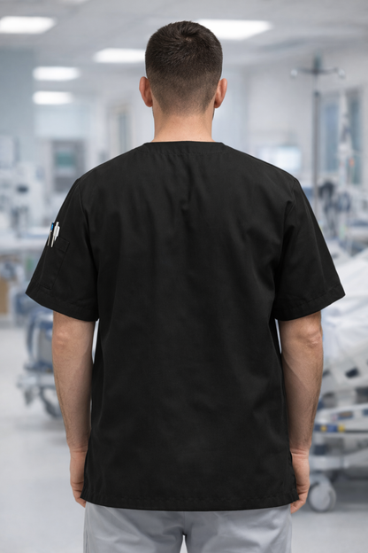 Tek Üst 4 Cepli Erkek Scrubs Forma - Siyah