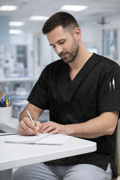 Tek Üst 4 Cepli Erkek Scrubs Forma - Siyah