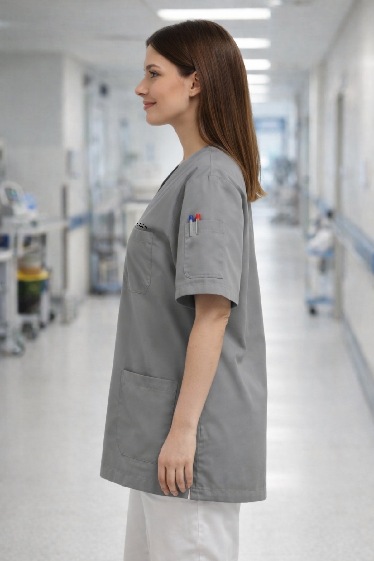 Personalized Scrubs Jersey with 4 Pockets and Custom Name - Grey