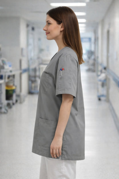 Personalized Scrubs Jersey with 4 Pockets and Custom Name - Grey