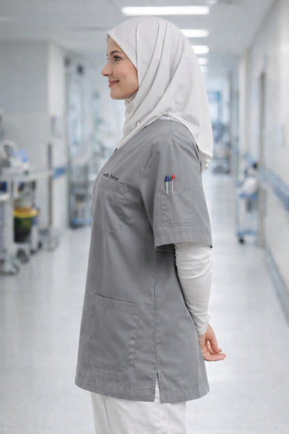 Personalized Scrubs Jersey with 4 Pockets and Custom Name - Grey