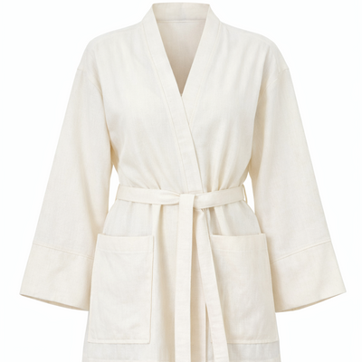 Krem Cepli Kuşaklı Kadın Kimono