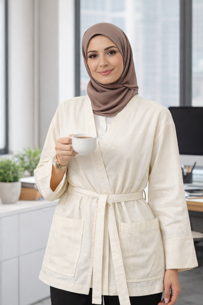 جاكيت كيمونو من القطن الخام - كريمي