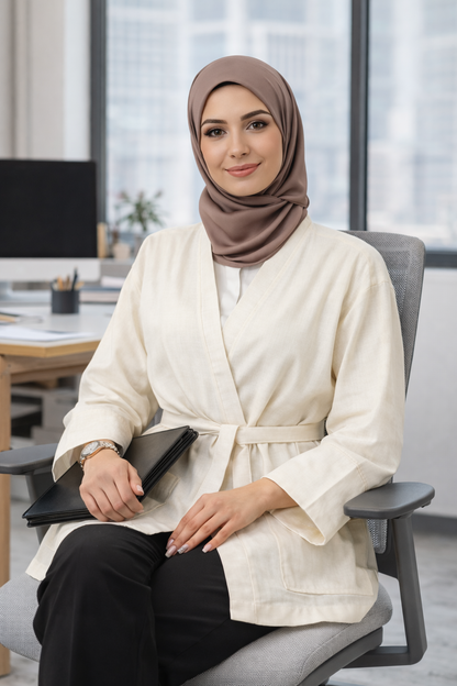 جاكيت كيمونو من القطن الخام - كريمي