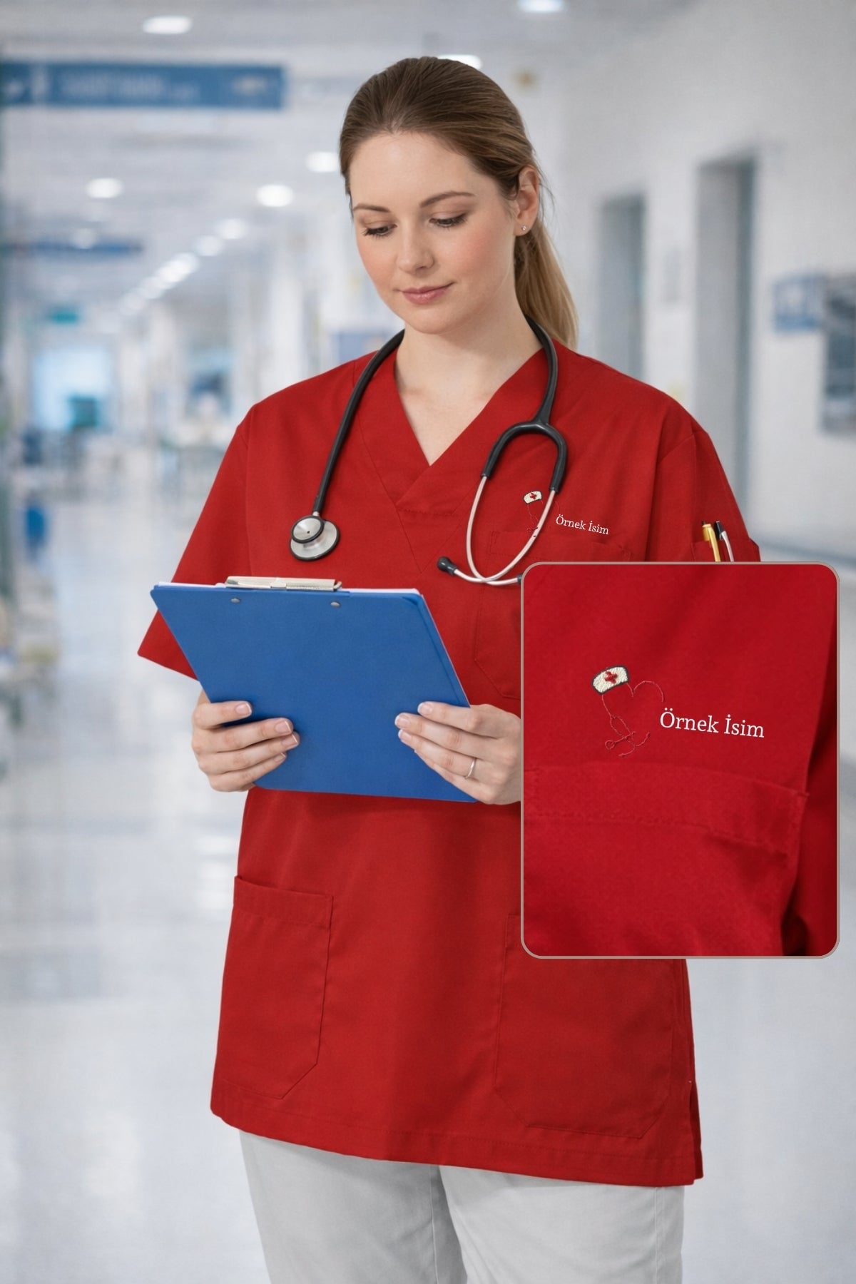 5'li Paket Tek Üst 4 Cepli Scrubs Forma