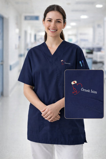 5'li Paket Tek Üst 4 Cepli Scrubs Forma