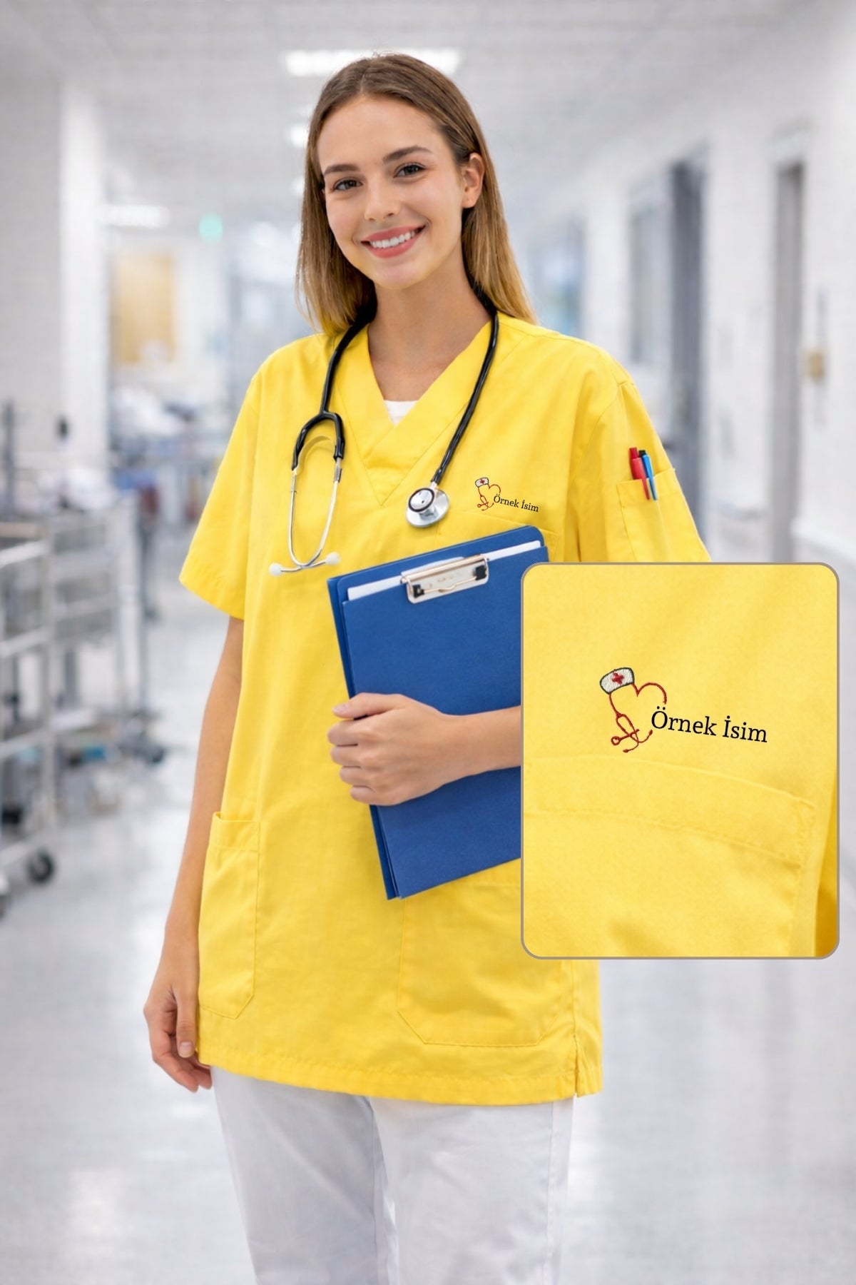 5'li Paket Tek Üst 4 Cepli Scrubs Forma