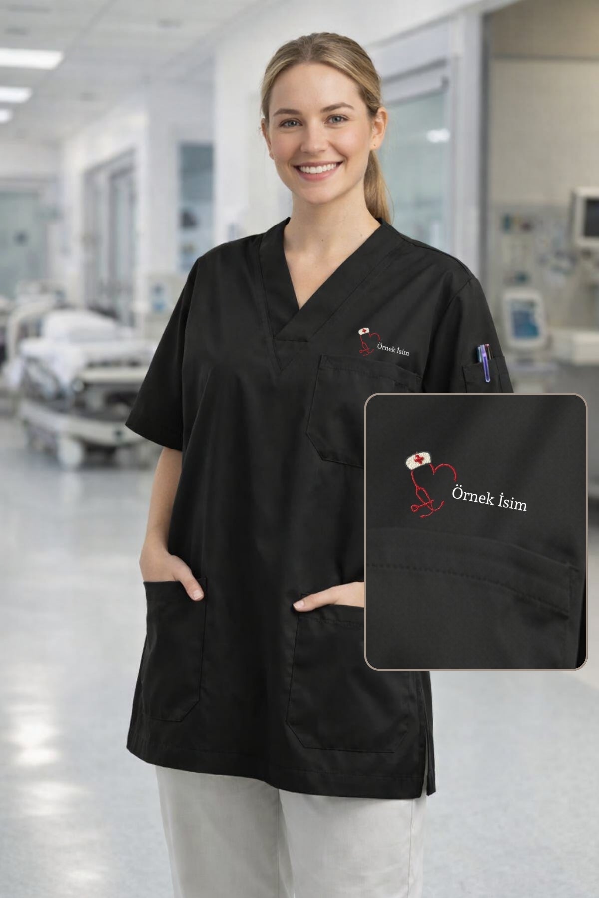 5'li Paket Tek Üst 4 Cepli Scrubs Forma