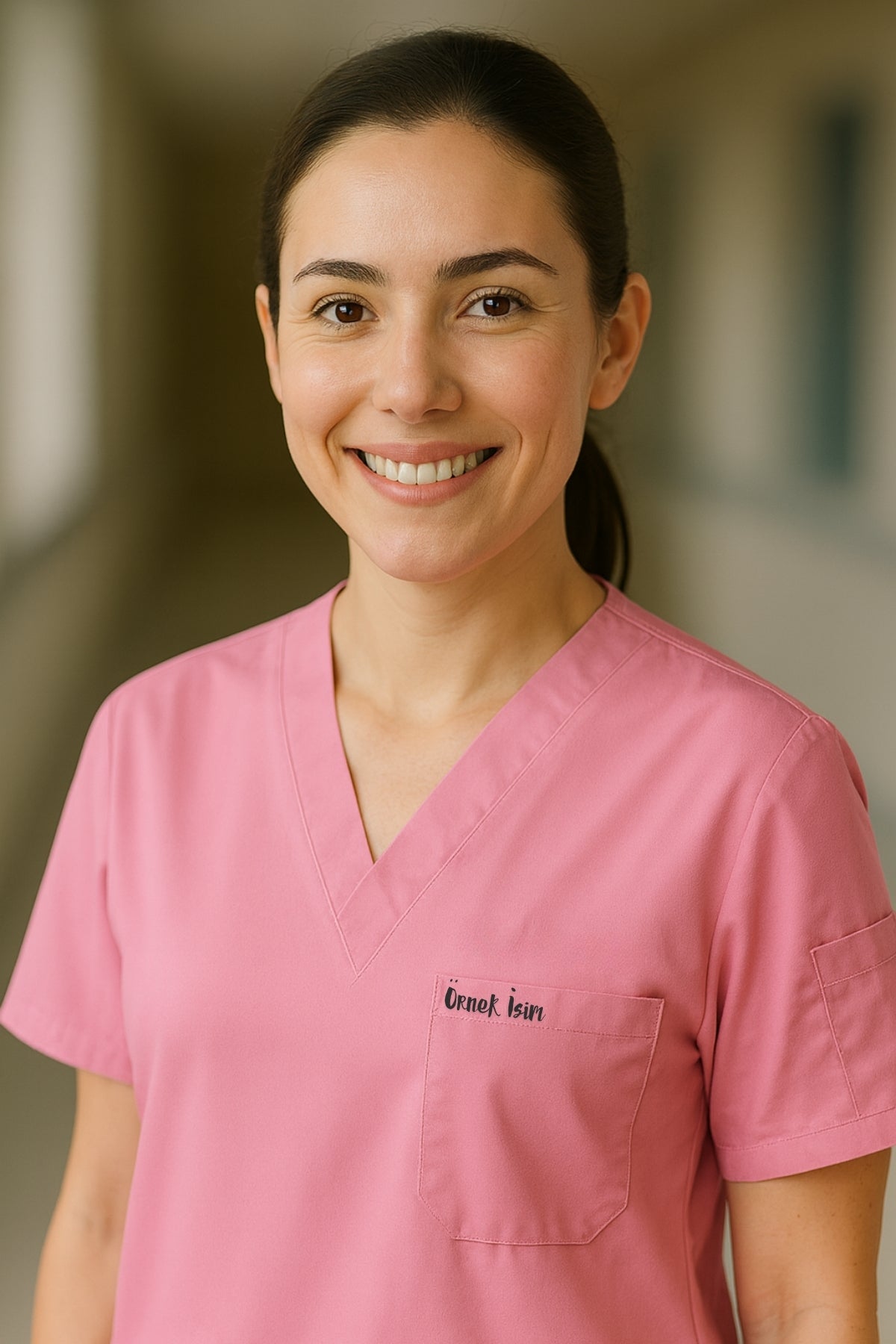 Kişiye Özel İsimli Tek Üst 4 Cepli Scrubs Forma - Pembe