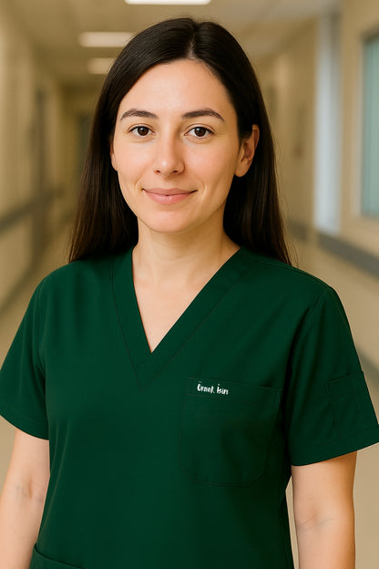 Kişiye Özel İsimli Tek Üst 4 Cepli Scrubs Forma - Yeşil