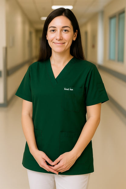 Kişiye Özel İsimli Tek Üst 4 Cepli Scrubs Forma - Yeşil