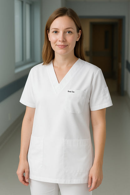 Kişiye Özel İsimli Tek Üst 4 Cepli Scrubs Forma - Beyaz