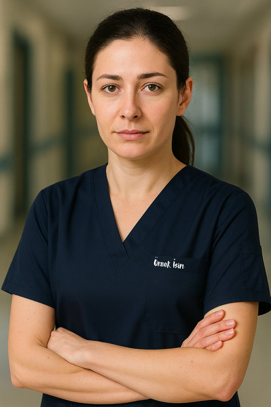 Kişiye Özel İsimli Tek Üst 4 Cepli Scrubs Forma - Lacivert