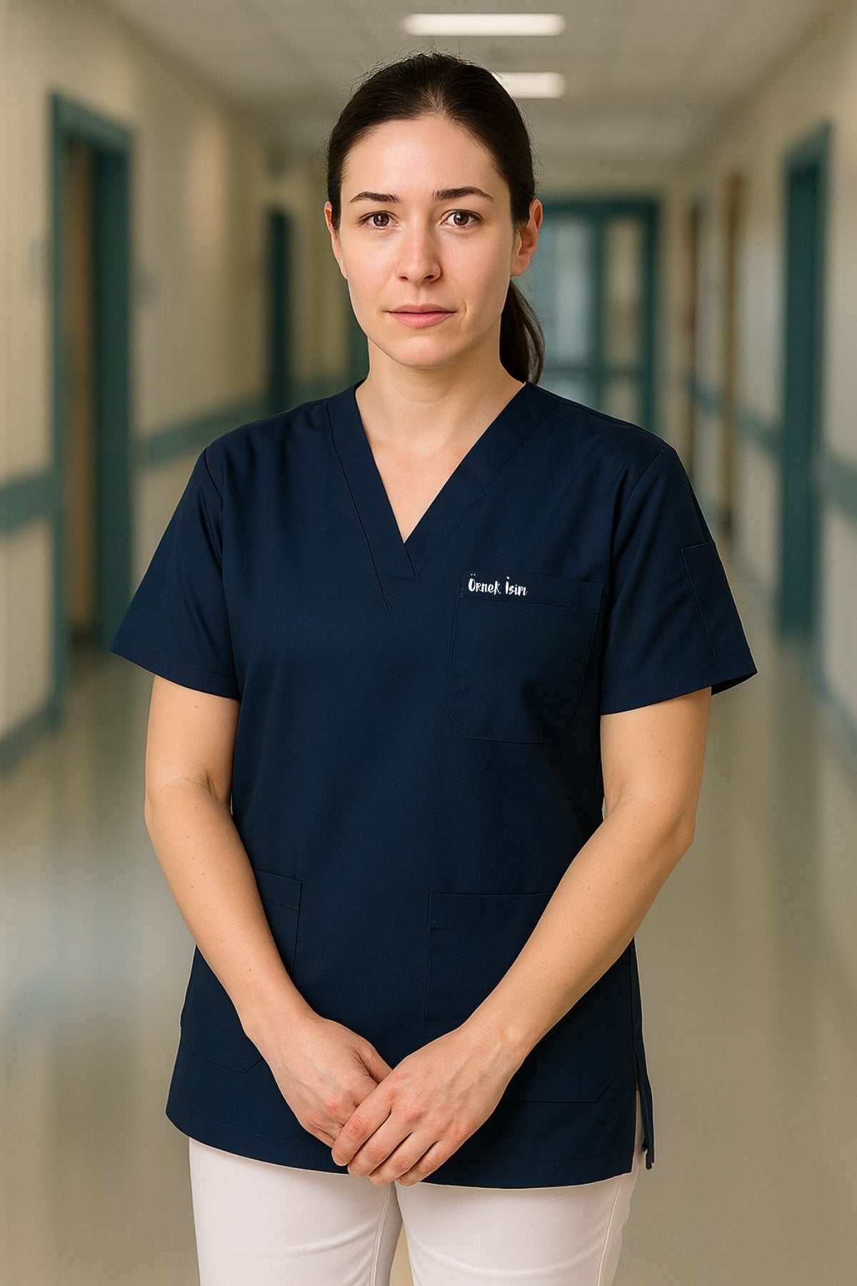 Kişiye Özel İsimli Tek Üst 4 Cepli Scrubs Forma - Lacivert