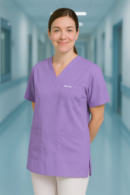 Kişiye Özel İsimli Tek Üst 4 Cepli Scrubs Forma - Lila