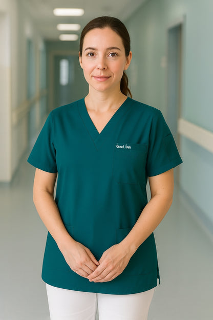 Kişiye Özel İsimli Tek Üst 4 Cepli Scrubs Forma - Petrol