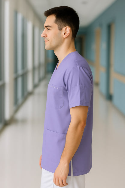 Kişiye Özel İsimli Erkek Tek Üst 4 Cepli Scrubs Forma - Lila