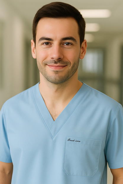 Kişiye Özel İsimli Erkek Tek Üst 4 Cepli Scrubs Forma - Mavi