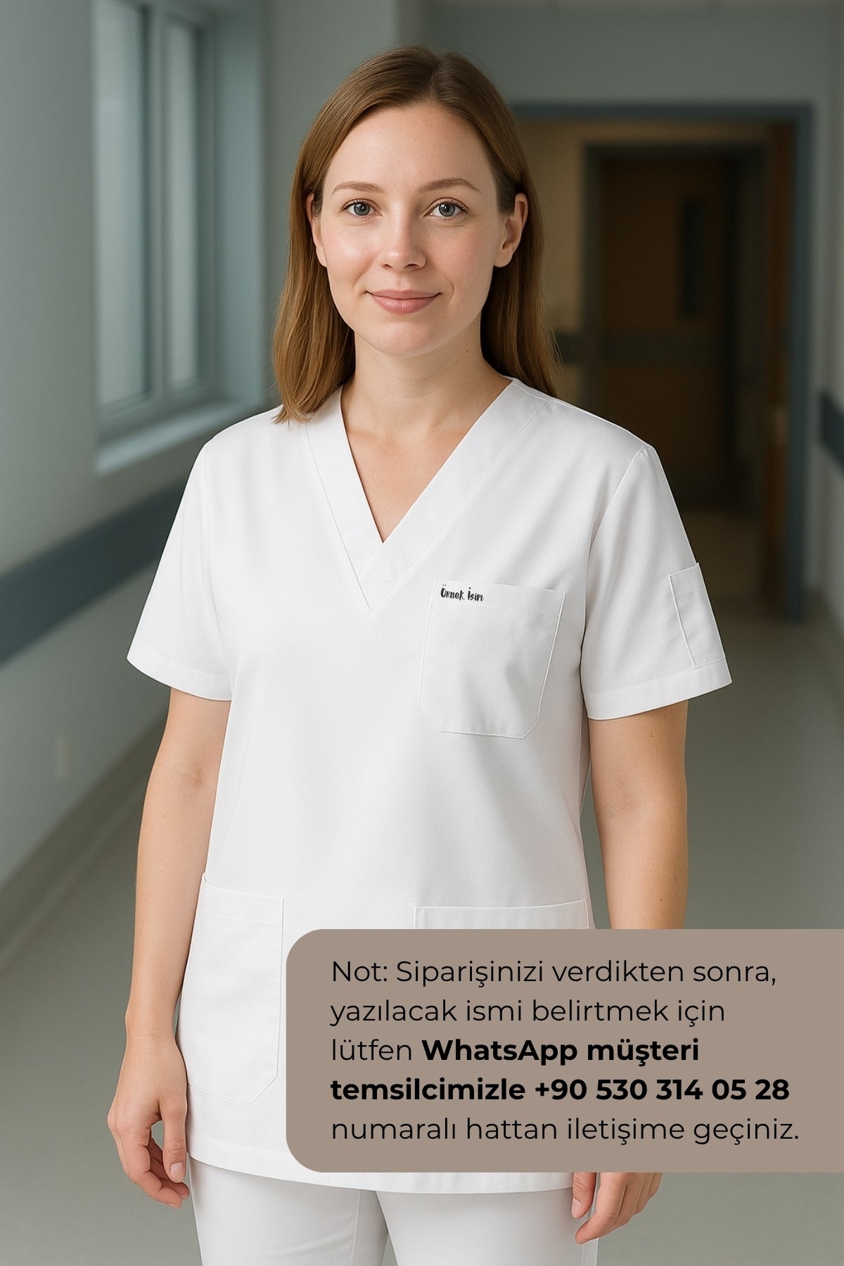 Kişiye Özel İsimli Tek Üst 4 Cepli Scrubs Forma - Beyaz