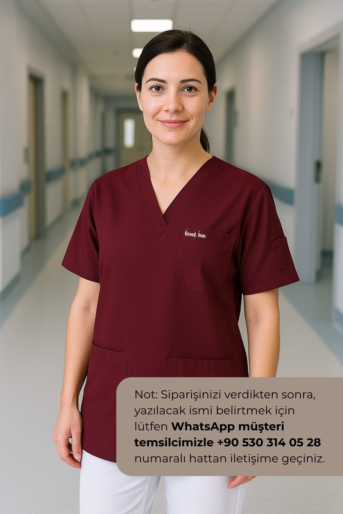 Kişiye Özel İsimli Tek Üst 4 Cepli Scrubs Forma - Bordo
