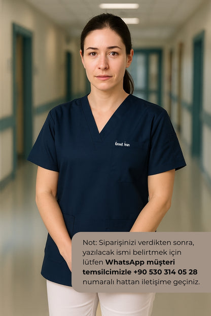 Kişiye Özel İsimli Tek Üst 4 Cepli Scrubs Forma - Lacivert