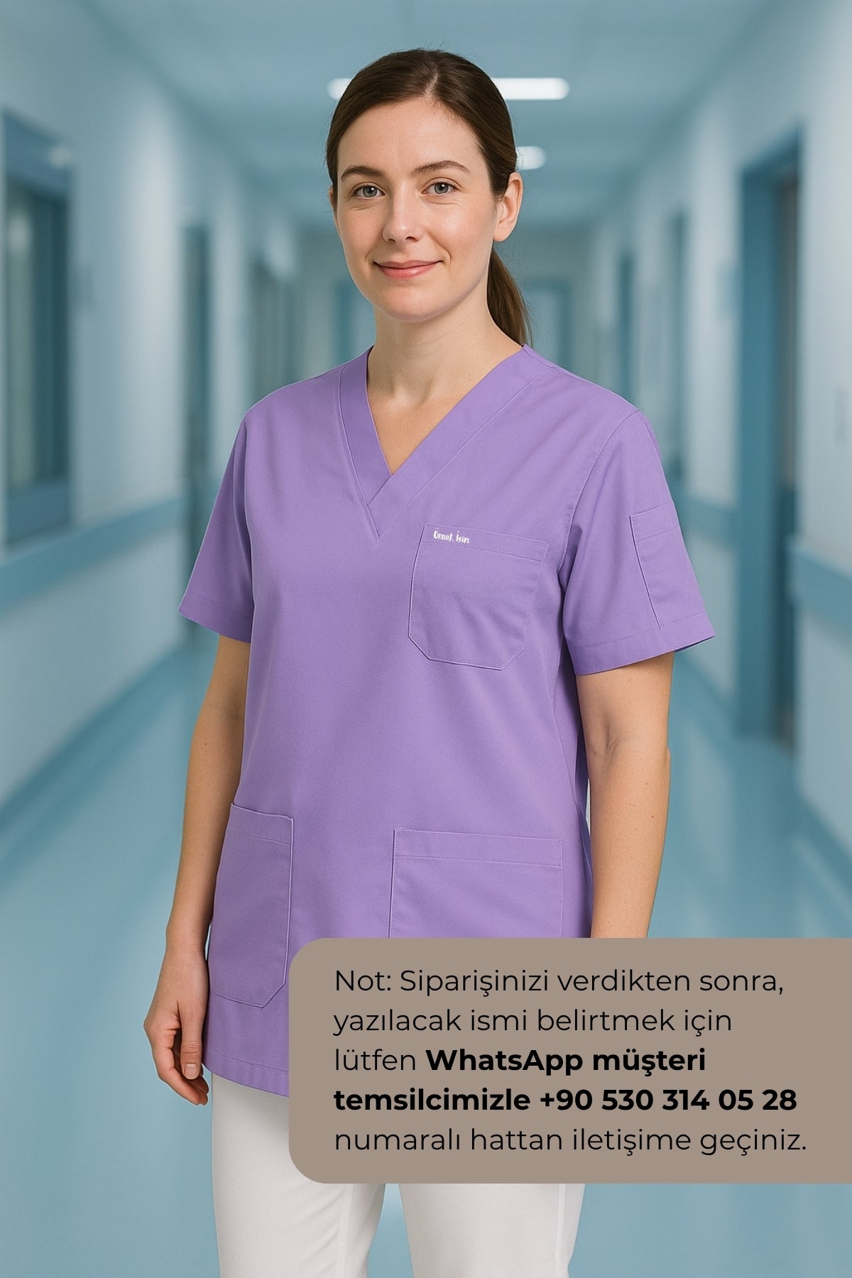 Kişiye Özel İsimli Tek Üst 4 Cepli Scrubs Forma - Lila