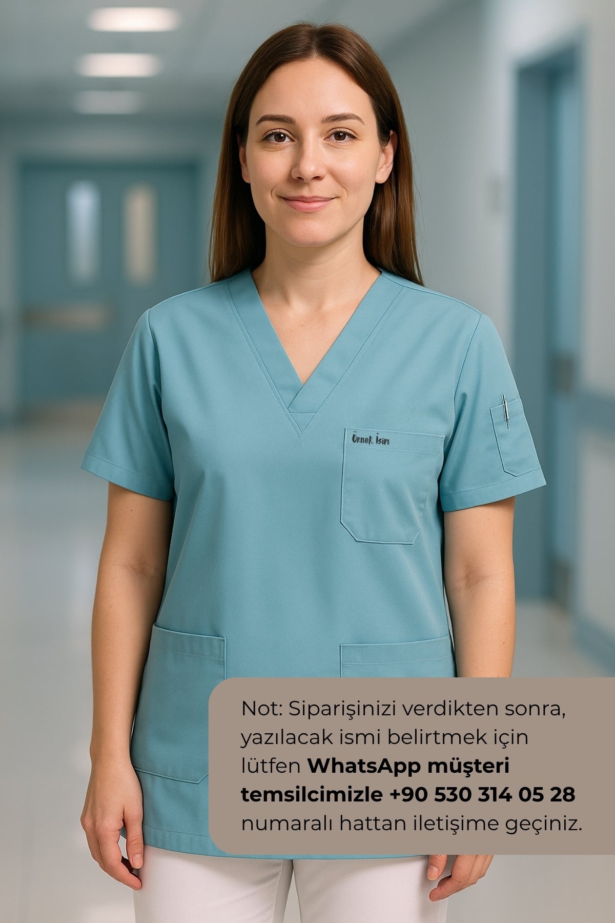 Kişiye Özel İsimli Tek Üst 4 Cepli Scrubs Forma - Mavi