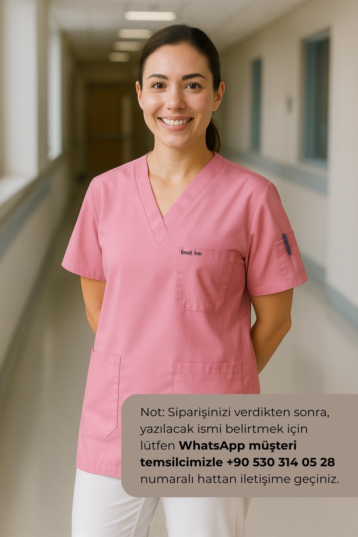 Kişiye Özel İsimli Tek Üst 4 Cepli Scrubs Forma - Pembe